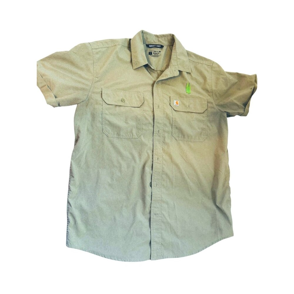 Carhartt Force Mens Green Short Sleeve Button-Up Shirt Workwear Durable.Size L